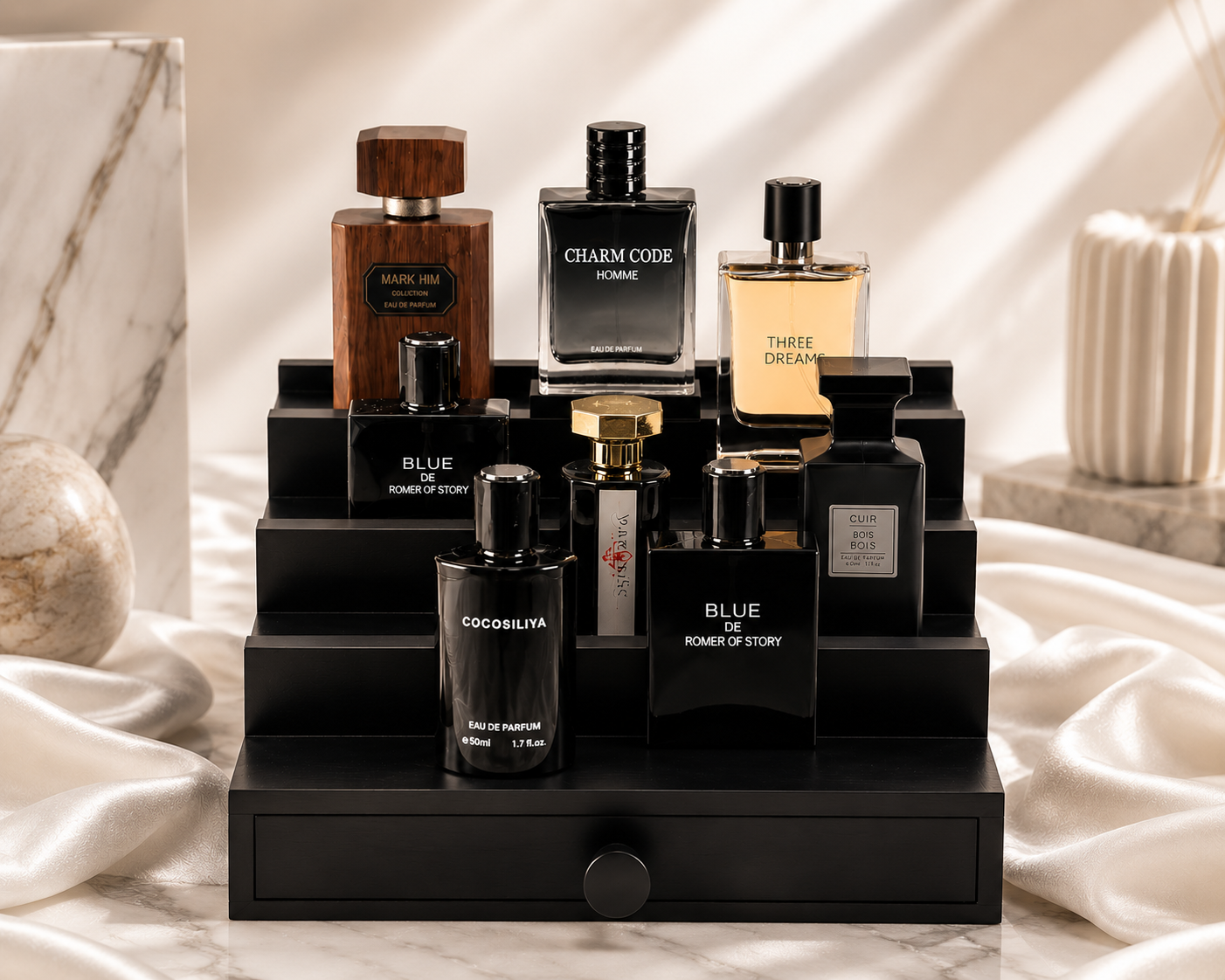 Display tray with fragrance bottles